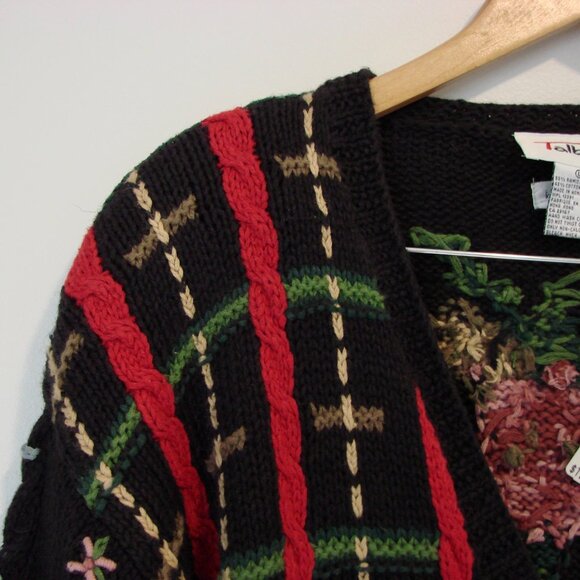 Talbots Hand Knit Chunky Cardigan Sweater Floral Tapestry Cottagecore NEW Large - Picture 6 of 16